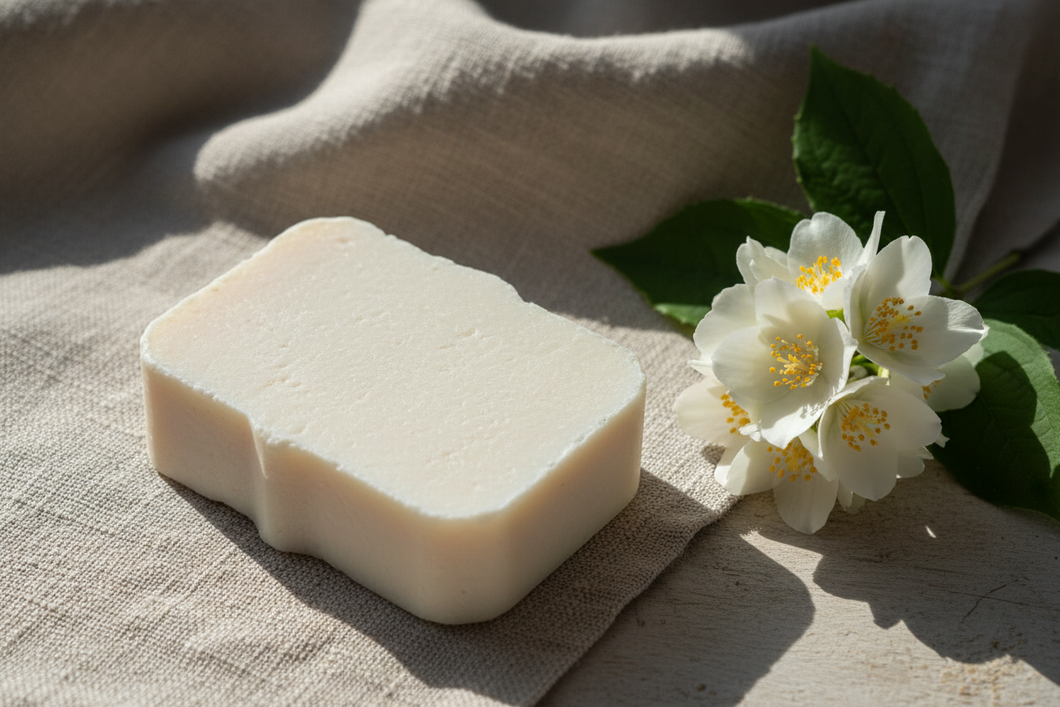 Make plain handcrafted soap bar with jasmine flowers